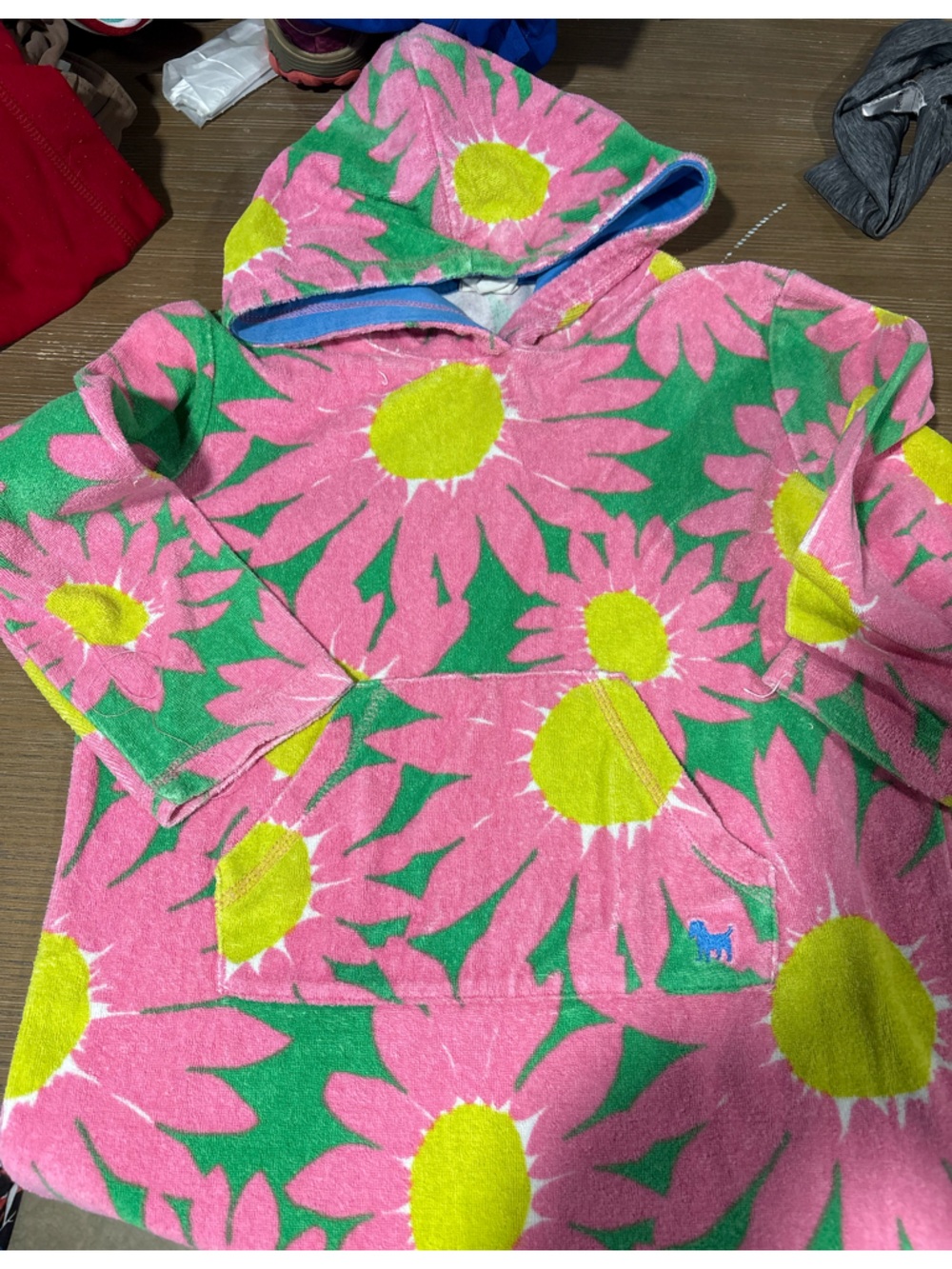 Mini Boden Pink, Green & Yellow Floral Hooded Swim Poncho